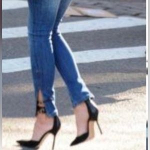 Zara Basic Z1975 Jean Denim Med Wash Destroyed Ankle Zip Skinny